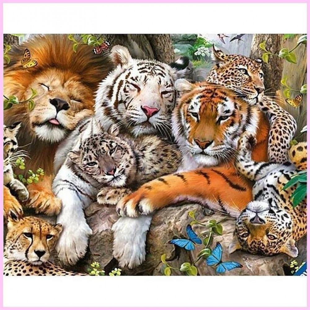 One Big Cat Family Premium DIY 5D Diamond Painting Kit - Wild Animals